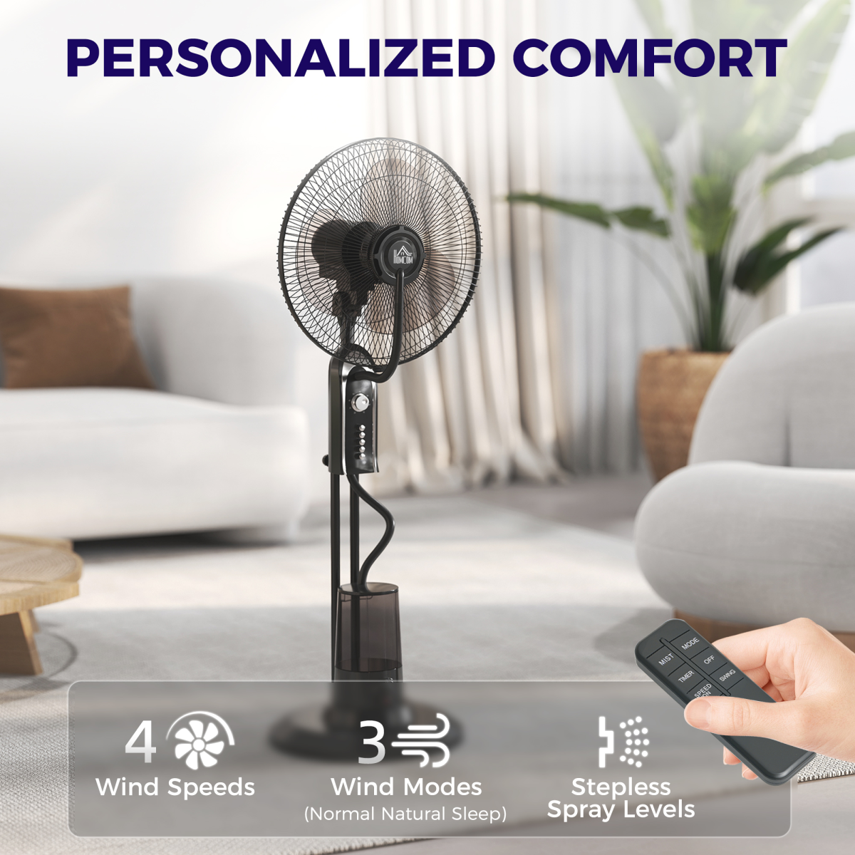HOMCOM Spray Misting Fan, Pedestal Fan w/ Oscillation, Tilt, 4 Speeds