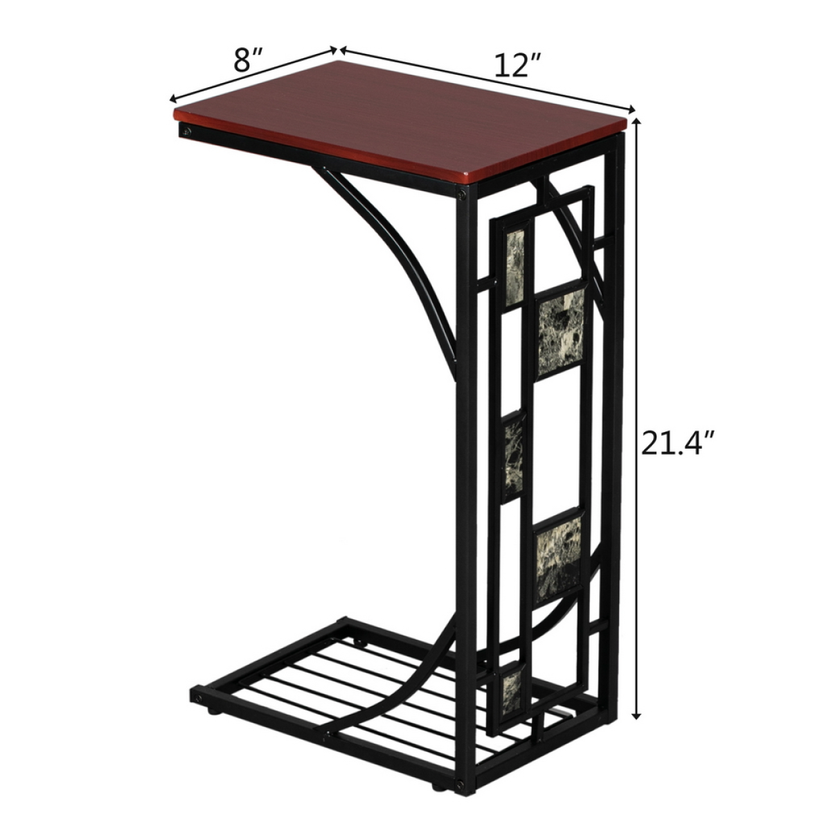 C-Shaped End Table with Gravel Pattern, Brown Top & Black Powder-Coated Base, 30.5*21*54cm