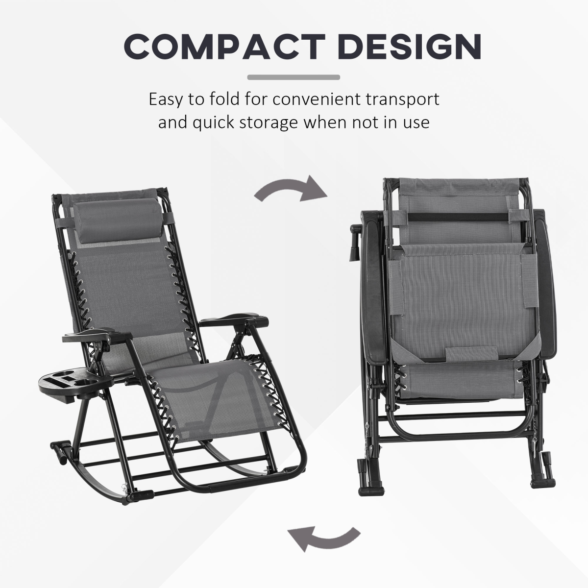 Folding Recliner Chair Outdoor Lounge Rocker Zero-Gravity Seat, Grey