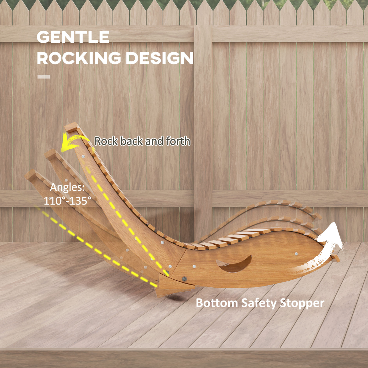 Outsunny Outdoor Rocking Chair w/ Slatted Seat, Wooden Rocking Chair, Teak