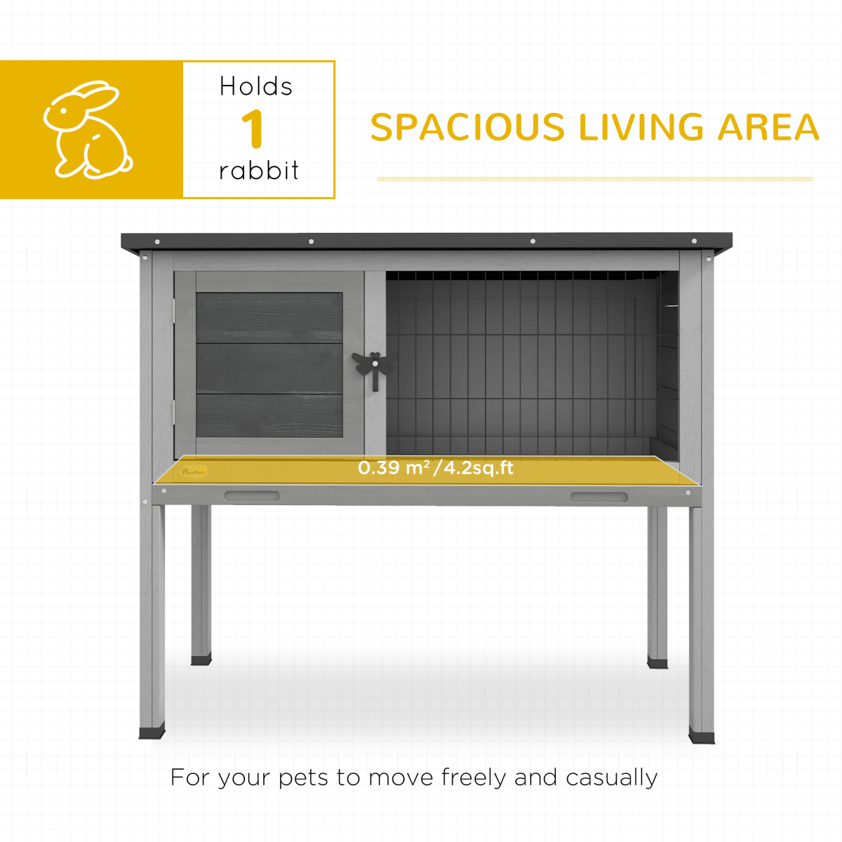 PawHut Large Elevated Indoor Outdoor Wooden Rabbit Hutch with Asphalt Roof, Tray