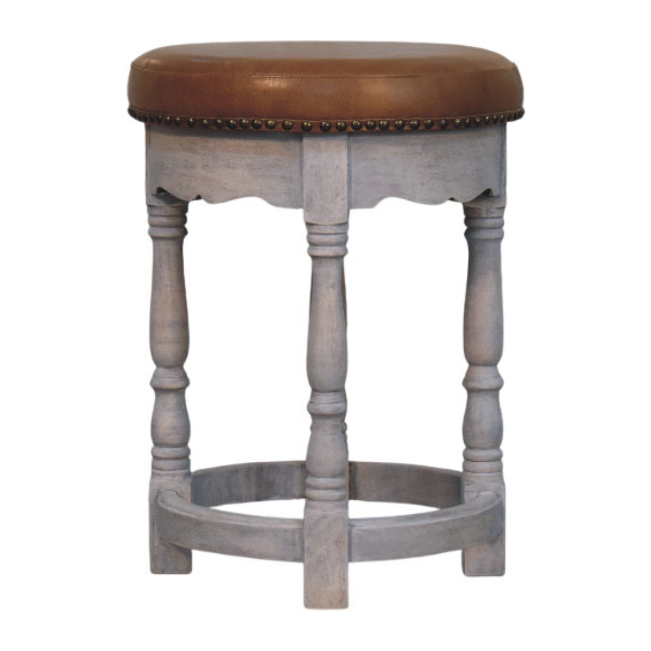 Artisan Furniture Solid Wood Rustic Charm Stool, Upholstered, Brown