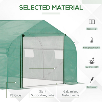 4.47 x 3 x 2m Walk-in Polytunnel Tent,  PE Cover, ZipDoor 6Windows, Green