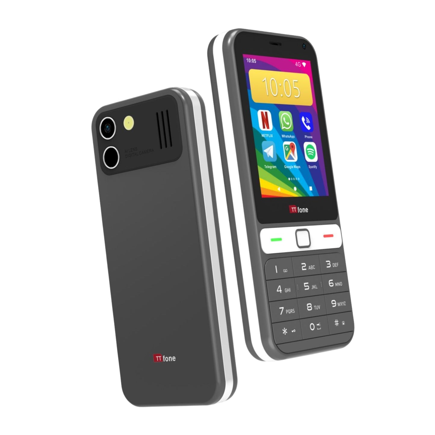 TTfone TT280  Simple 4G Dual SIM Bar Phone with Android, 2.8" Touchscreen, Keypad, 2MP Camera, USB-C - Easy to Use Unlocked Mobile (with Dock Charger)