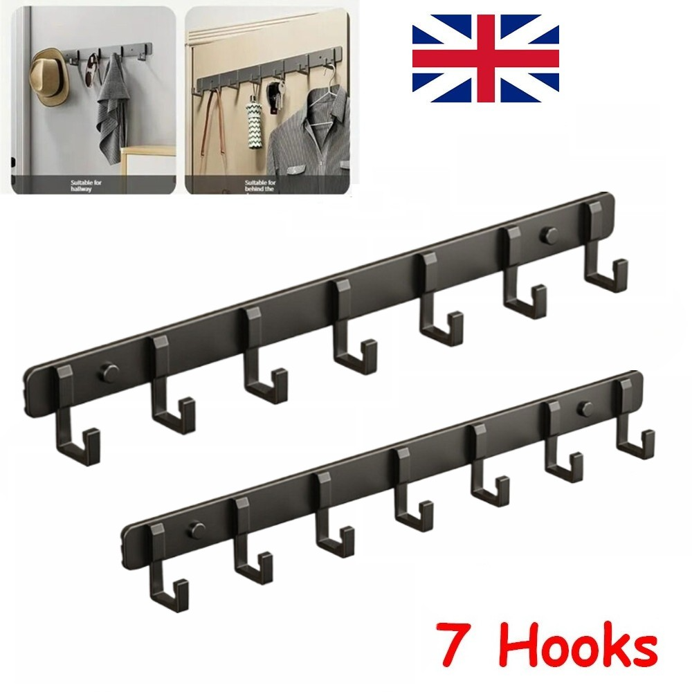 7 Hooks Wall Mounted Hanger Key Coat Clothes Door Holder Rack Hook Aluminum