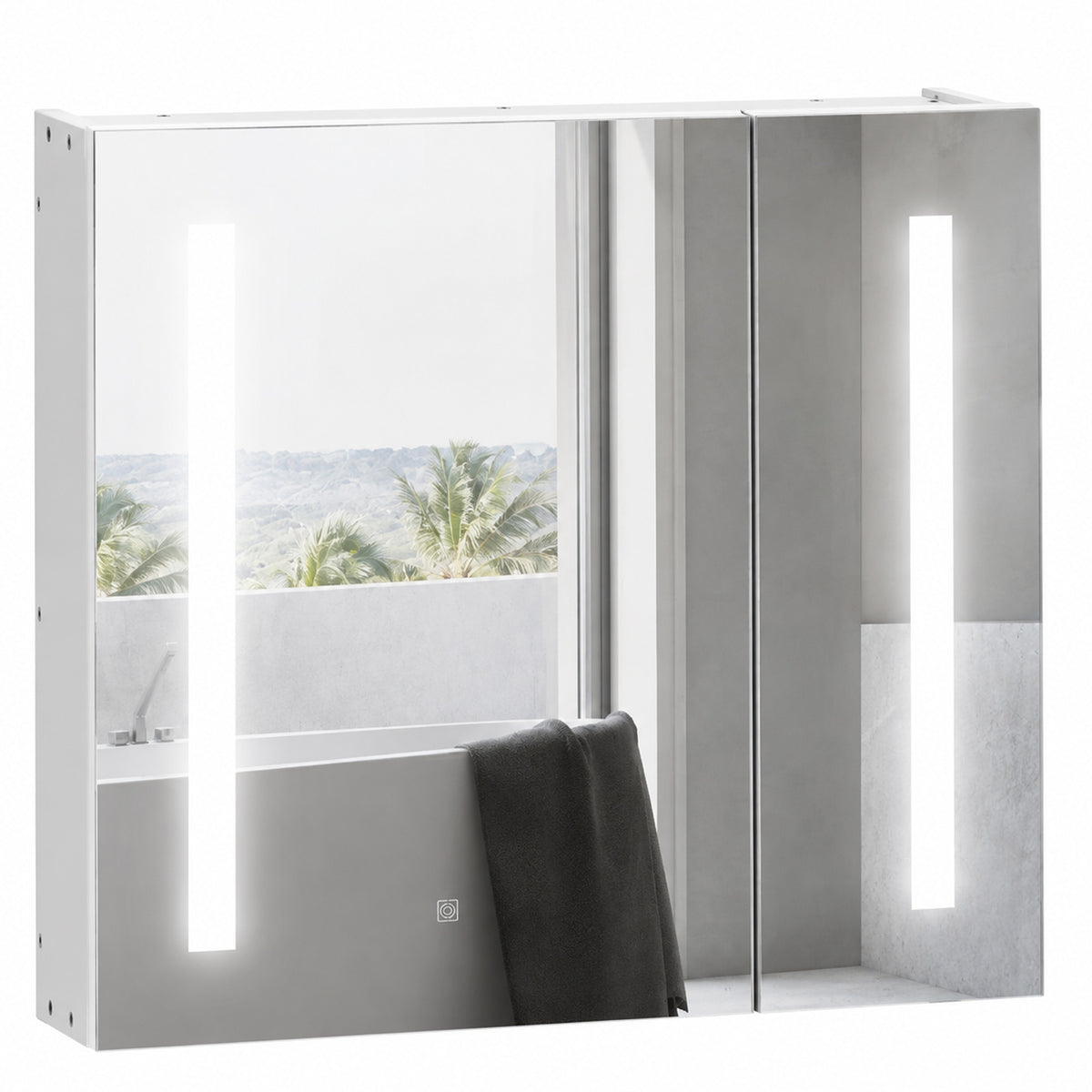 Illuminated Bathroom Mirror Cabinet 650 x 700Hmm LED Bathroom Mirror with Lights Touch Switch, Adjustable Shelf,  USB Charge, White