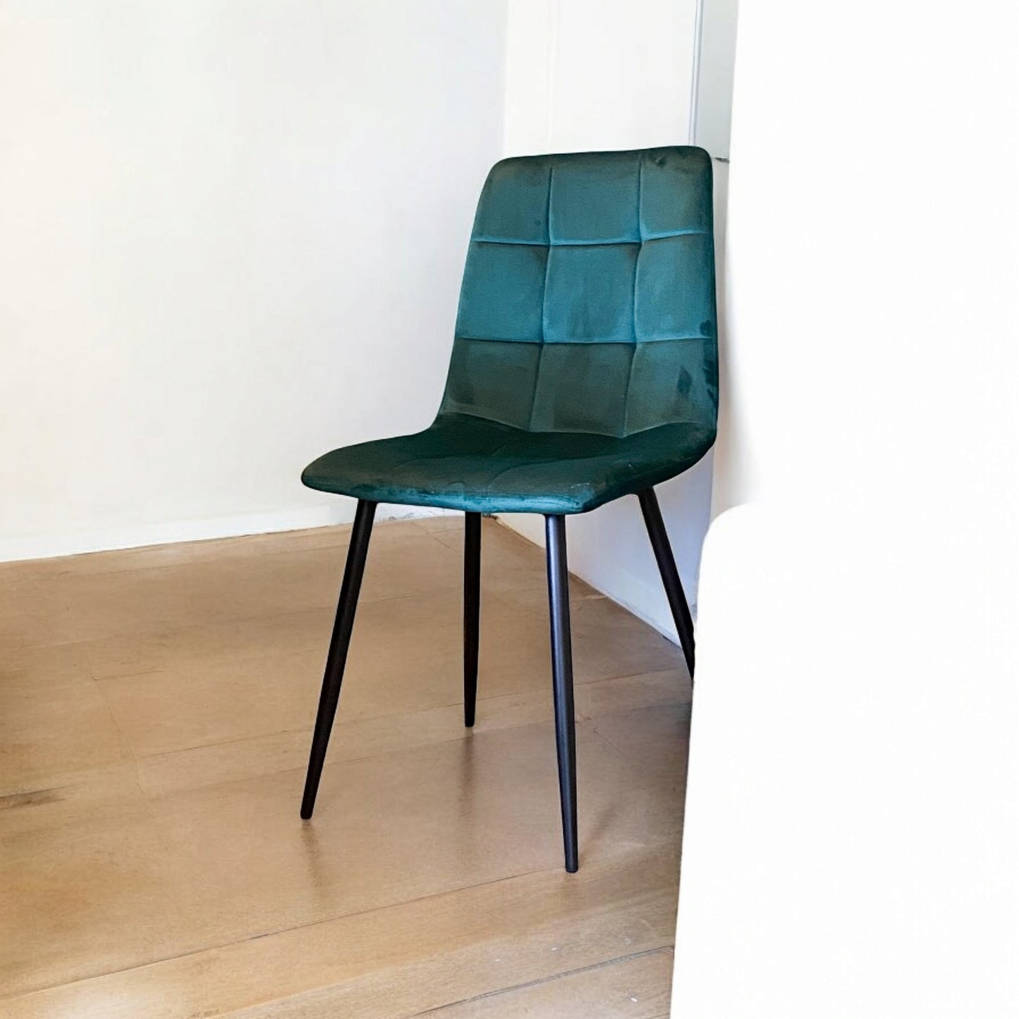 AcaciaHome Modern & Stylish Velvet Cushion Padded Metal Legs Dining Chairs - Ergonomic Design Comfortable Chairs Perfect for Kitchen, Dining, Living Room, and etc. (Green Fabric)