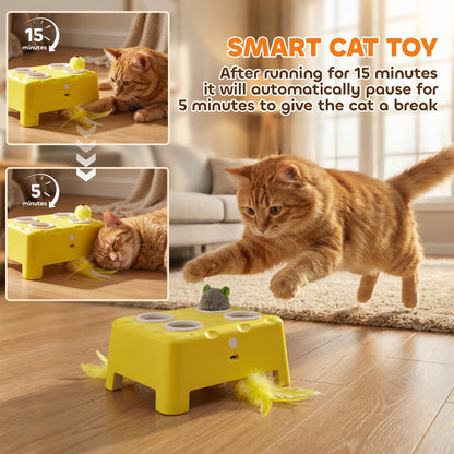 PawHut 3 in 1 Interactive Cat Toys with Mouse & Feather Teaser Toy Rechargeable Automatic for Indoor Kittens & Adult Cats