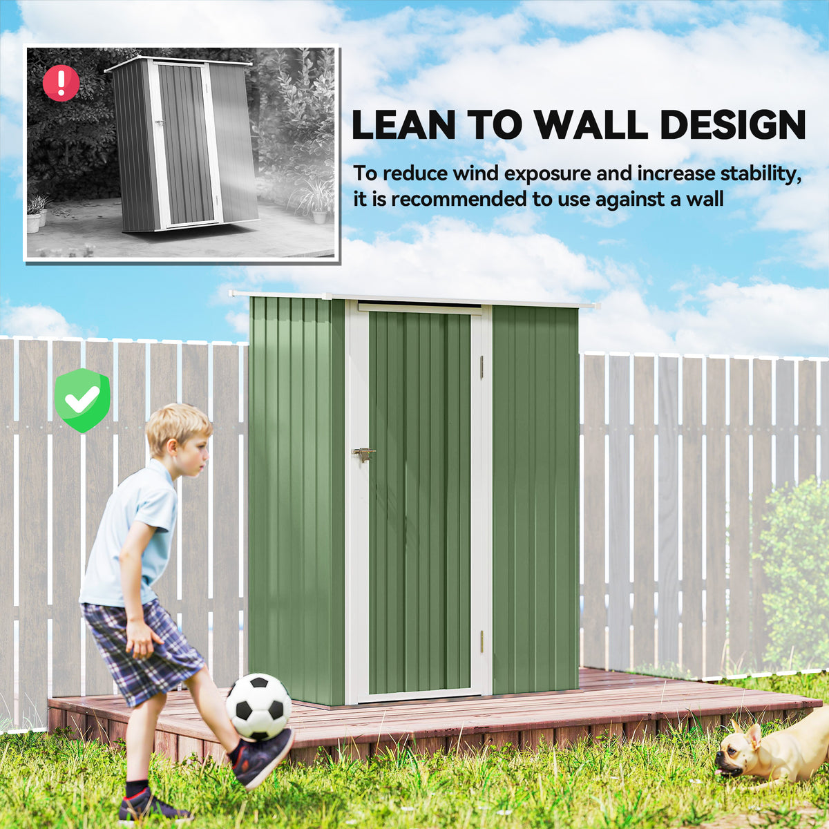 Outsunny 5ft x 3ft Garden Storage Shed, Galvanised Outdoor Metal Shed Waterproof with Sloped Roof, Lockable Door for Patio Tools, Equipment, Light Green