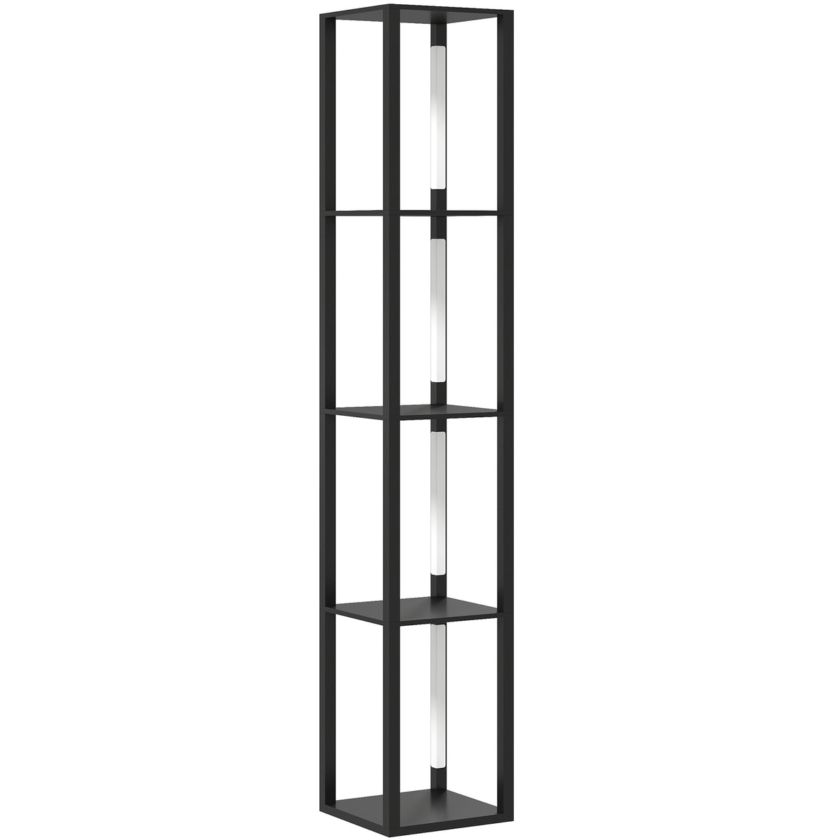 HOMCOM LED Floor Lamp with Shelves, Modern Dimmable Standing Lamp with 3 Brightness Levels and Foot Switch for Living Room, Bedroom, Office, Black