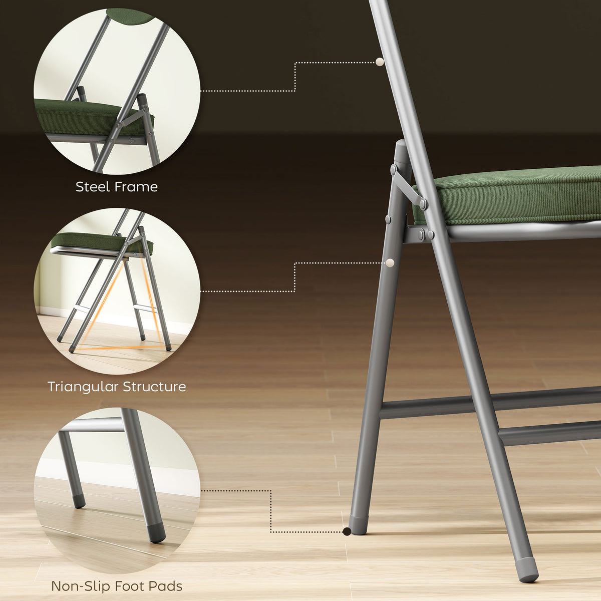 HOMCOM Set of Four Folding Corduroy Seat Chairs - Green