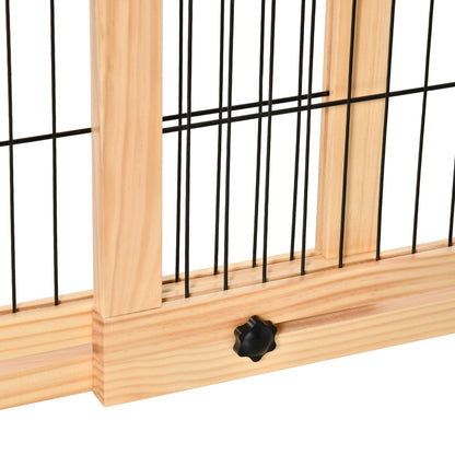 PawHut Freestanding Dog Gate, Foldable Pet Fence, Indoor Wood Barrier, Stair Gate with Support Feet, for Doorway, Hallway, Small and Medium Dogs, 69H x 104-180 cm, Natural Wood Finish