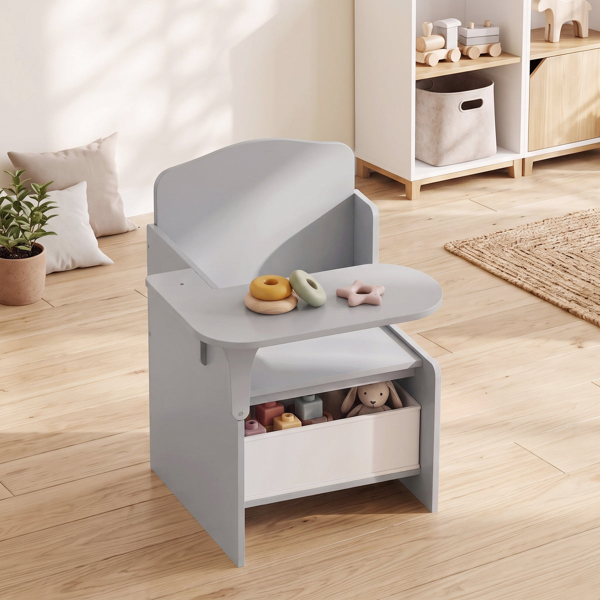 AIYAPLAY Kids Table and Chair Set, Children Desk and Chair with Storage Bins for Playing, Reading, Painting, for Ages 3-5, Grey