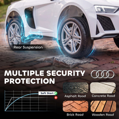 AIYAPLAY Licensed Audi R8 Spyder 12V Electric Car for Kids with Remote Control, Dual Motors, Rear Suspension, Soft Start, White