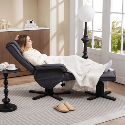 HOMCOM Swivel Recliner Chair with Footstool - Charcoal Grey Linen