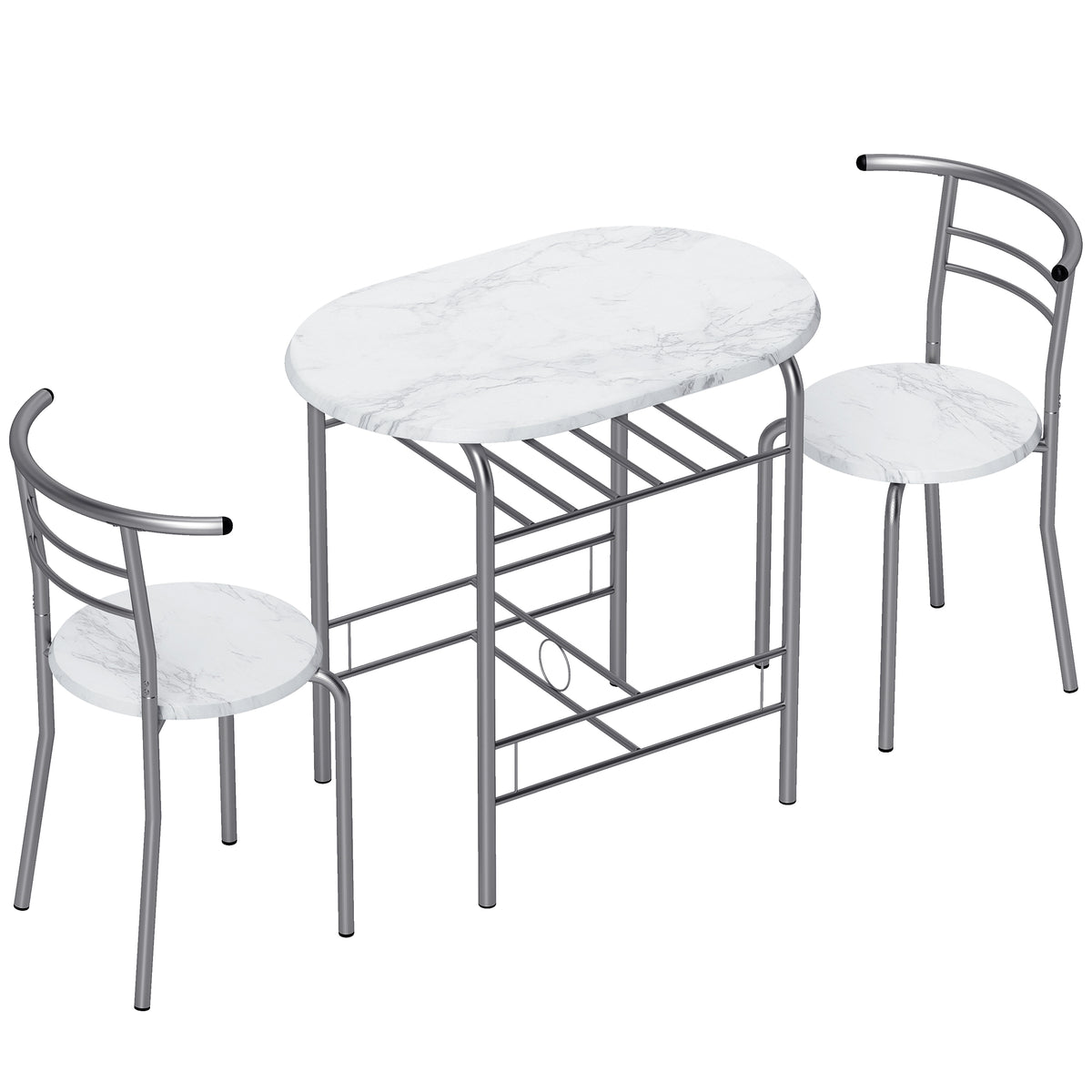 HOMCOM Three-Piece Compact Dining Set - White Marble Effect