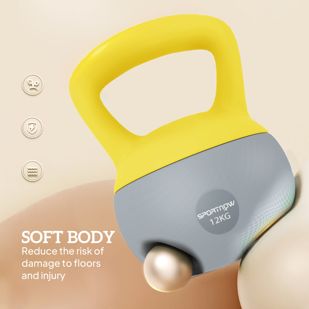 SPORTNOW 12KG Soft Kettlebell, Kettlebell with Non-Slip Handle for Home Gym, Weight Lifting, Strength Training, Yellow/Grey