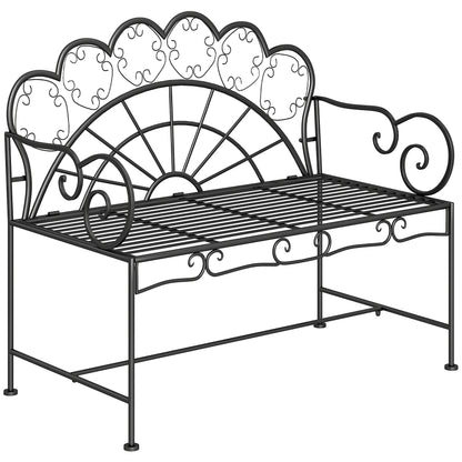 Outsunny Metal Garden Bench Loveseat with Slatted Seat, Black