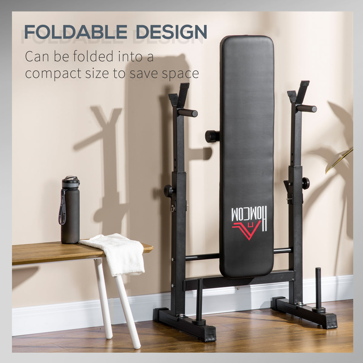 HOMCOM Adjustable Weight Bench, Foldable Bench, with Barbell Rack, Black
