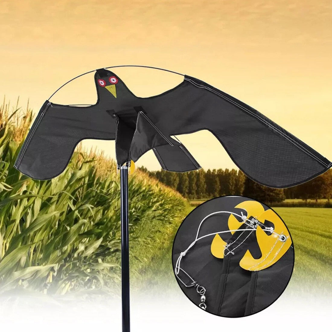 Flying Hawk Kite Garden Bird Repeller Scarer Extendable With 4m Telescopic Poles