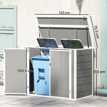 Outsunny 4.7 x 2.5FT Garden Shed, Double Bin Storage Shed with Lockable Doors, Outdoor Small Shed with Openable Lid for 2 Rubbish Bins, Garden Tools, Grey