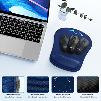 TECKNET Wrist Rest Mat, Keyboard and Mouse Wrist Support Pad Set, Comfortable Memory Foam Mouse Mat with Wrist Cushion Support, Anti-Slip Ergonomic Mouse Pad for Computer Laptop Working Gaming