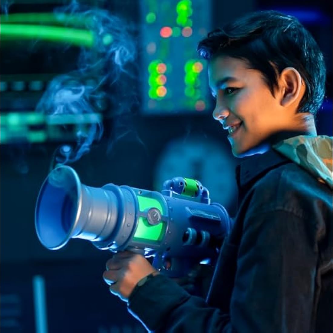 Despicable Me 4 The Ultimate Fart Blaster; Blasts out REAL Fart Rings of fog; Plays 15 Different Fart Sounds Lights Up and Emits Smells; It Includes 2 Different Scented Fart Formulas