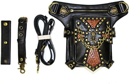 FiveloveTwo® Steampunk Vintage PU Leather Waist Pack Hiking Fanny Pack Small Purse Multi-purpose Tactical Drop Leg Arm Shoulder Bag with Hip Belt