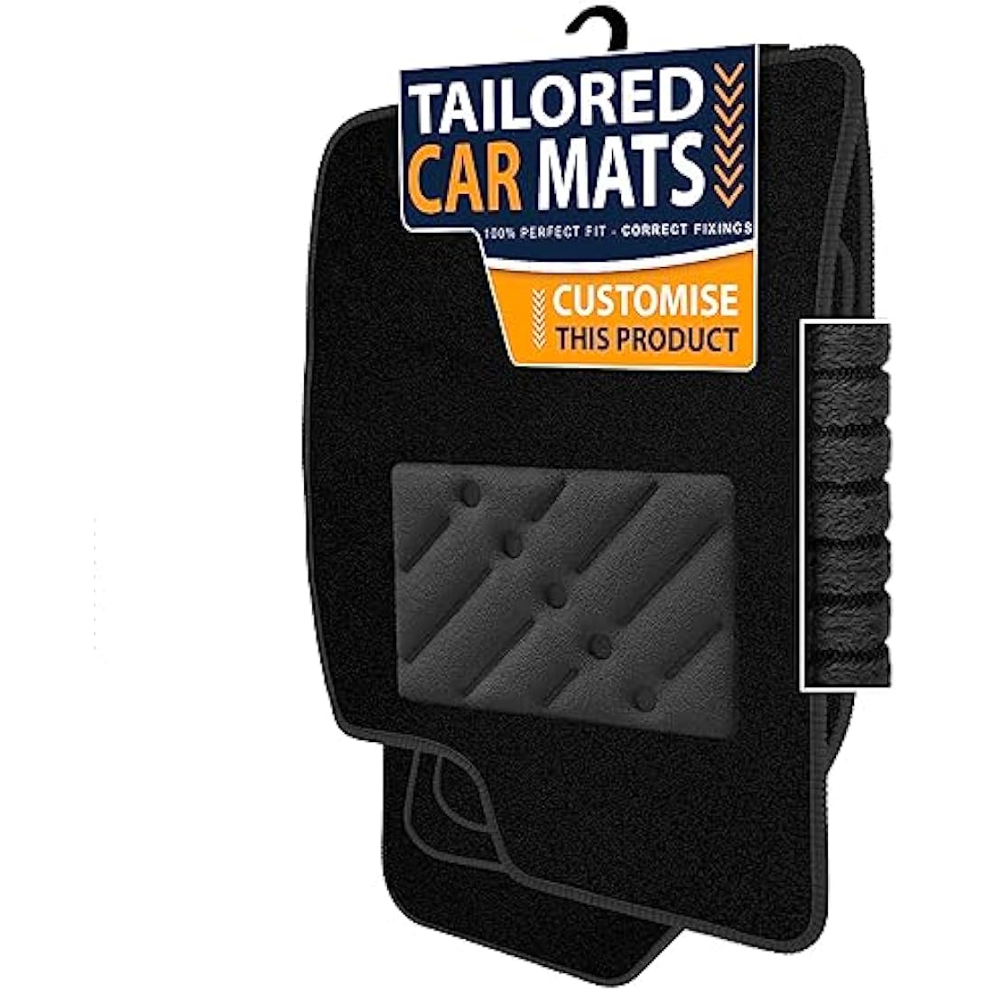 Car Mats FOR Peugeot 208/2008 / 2008 Crossover 2012-2019 Black Carpet - Black Ribbed Trim - Black Rectangle Heel Pad [SAPP-1433]