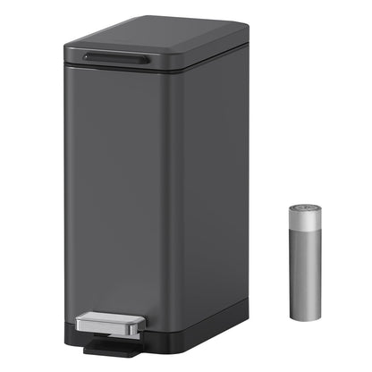 Mbillion Bathroom Step Trash Bin 10 Liter Slim Design Step-On Trash Can with Strong Pedal and Soft Close Lid Stainless Steel, Living Room, Office,Dark