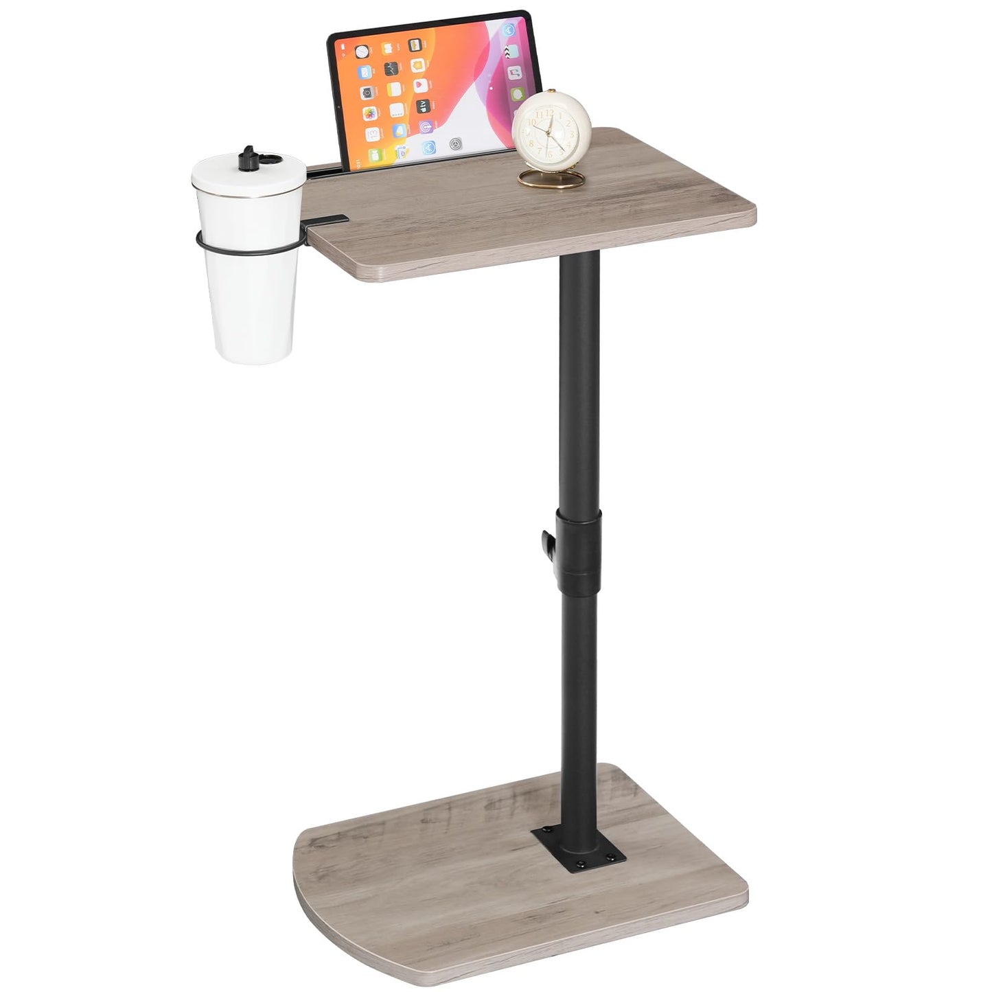 HOOBRO C Shaped Side Table, Height Adjustable Bedside Table, 360° Rotating Sofa Table Laptop Tables with Detachable Cup Holder and Tablet Slot
