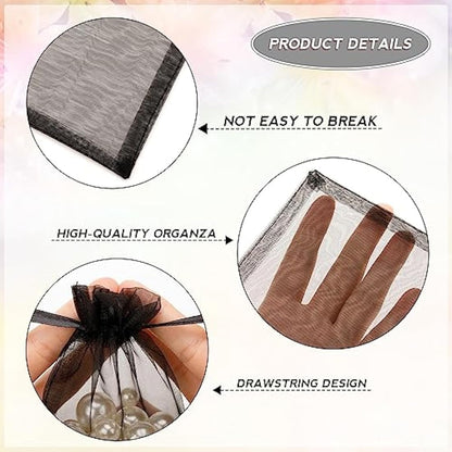 G2PLUS Black Organza Gift Pouches, 10x15 CM Medium Organza Favour Bags, 100 PCS Wedding Jewelry Bags, Clear Mesh Pouches Perfect for Wedding, Christmas, Birthday, Anniversary