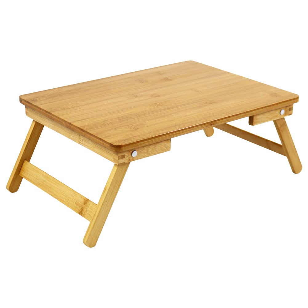 WKWKER Bamboo Laptop Bed Table Lap Desk For Bed Breakfast Bed Tray With Folding Legs Portable Bed Table For Computer Snack Writing Studio (Natural)