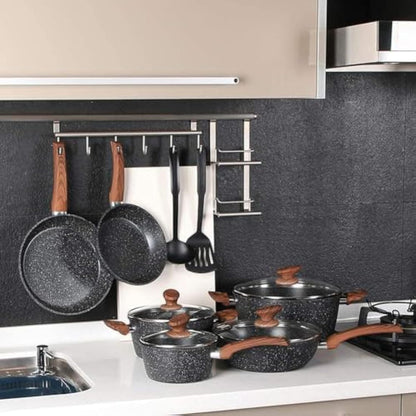 Kitchen Academy Induction Hob Pans Set - 12 Pieces Black Granite Kitchen Cookware Set，Pots and Pans Set Non Stick