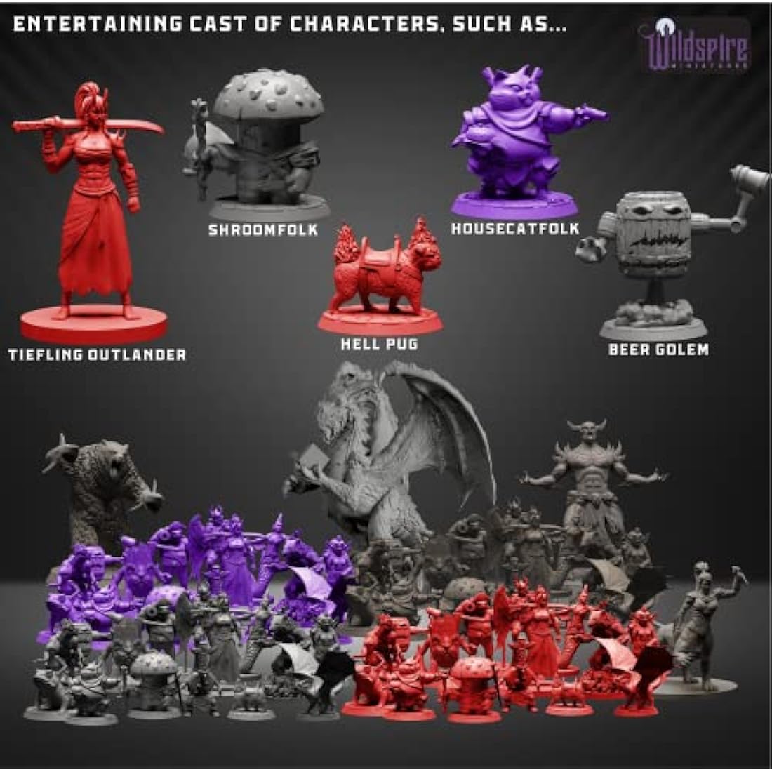 Wildspire Fantasy Miniatures & Bookish Dragon for DND Miniatures Monsters DND 28mm-32mm Bulk Dungeons & Dragons Miniatures D&D Miniatures Monsters DND Minis DND Figures Starter Pathfinder Miniatures