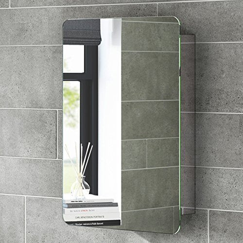 iBathUK Helsinki Wall Mounted Sliding Door Bathroom Mirror Cabinet, Frameless Soft-Rectangular Silver Mirror, Modern Bathroom Storage