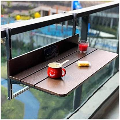 Gdmokle Balcony Hanging Table, Balcony Folding Table, Railing, Hanging Table with 5 Way Height Adjustable, Foldable Balcony Table for Patio Garden, Aluminium Profile Table (60x37 cm/23.6x14.6 inches)