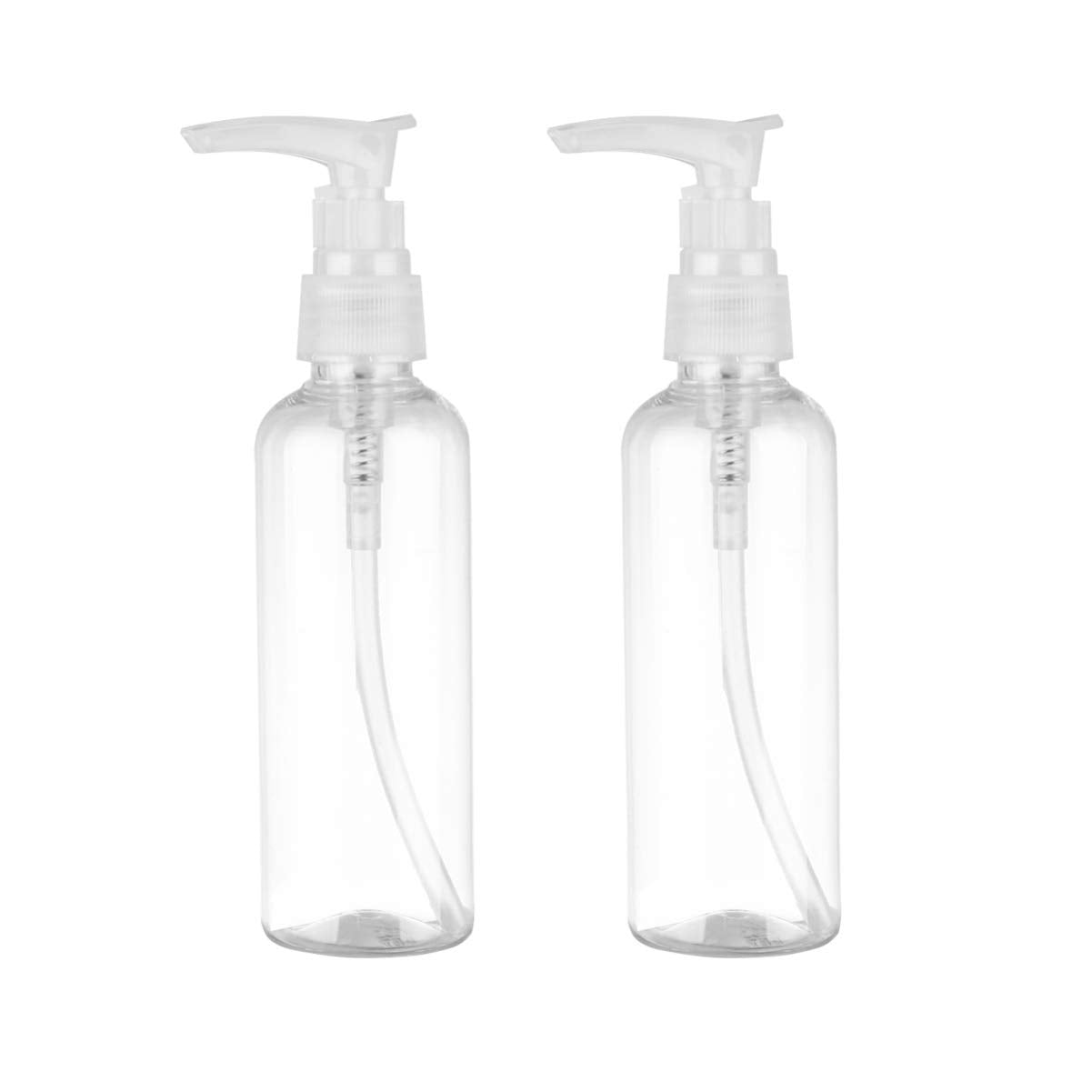 PRETYZOOM 4 pack Travel Pump Bottles 100ml Refillable Plastic Shampoo Dispenser Bottles with Pump for Lotion Liquid Soap Face Wash Essential Oil
