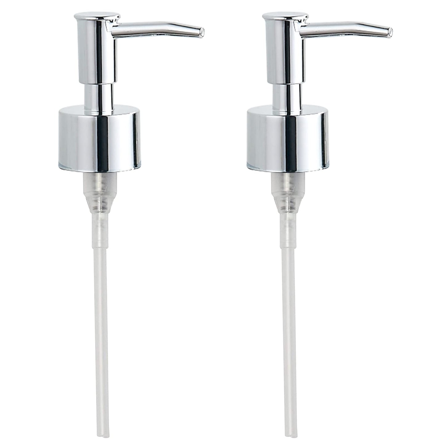 BGL Chrome Dispenser Pump Heads Pack of 2, Replacement Soap Dispenser Pump with Plastic Hose for Most Bottles (25-27 mm) Refill Soap, Detergent