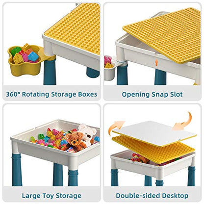 burgkidz Kids Building Blocks Table and Chair Set, Multi-Activity Table with 1 Chair and 130 Pieces Large Building Blocks, Creativity Bricks
