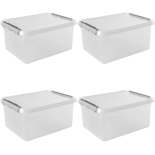 Sunware Comfort Line Storage Box 15L 40 x 30 x 18 cm Set of 4 Plastic Storage Box with Lid, Suitable for Clothing, Toys, DIY Equipment and More