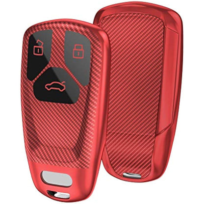 OATSBASF Car Key Cover Compatible with Audi A4L A6L A8 Q5 Q7 TTS TT Silicone TPU 3 Buttons Key Box Shell (Red-Stripe)