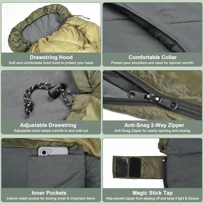 Mcota Sleeping Bag for Adults, Lightweight waterproof XL Sleeping Bag for Camping Backpacking or Hiking, Fit for Big and Tall Person Warm & Cold Weather Activities