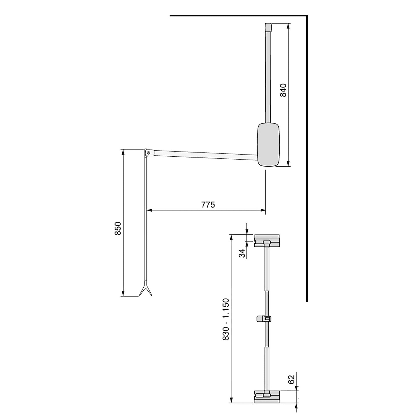 Emuca - Pull down hanging rail for wardrobe, pull down wardrobe rail lift, adjustable width 830-1150mm (32,67-45,27 inch), white colour
