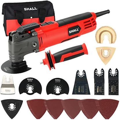 SHALL Oscillating Tool, 500W Oscillating Multitool Kit with 5° Oscillation Angle, Quick Change & Kickback Protection, 6 Variable Speeds, Auxiliary Handle, 34Pcs Saw Accessories and Carry Bag Included