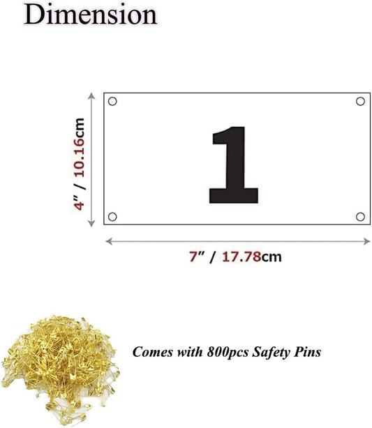 Kyzistn Running Race Bibs Large Numbers with Safety Pins for Marathon Race Events- Tyvek Tearproof Waterproof (7X4Inch 2-100 Numbers)