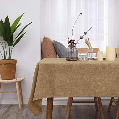 Deconovo Rectangle Tablecloth Faux Linen Water Resistant Table Cloth for Birthday Party 59x79in(150x200cm) Golden Brown