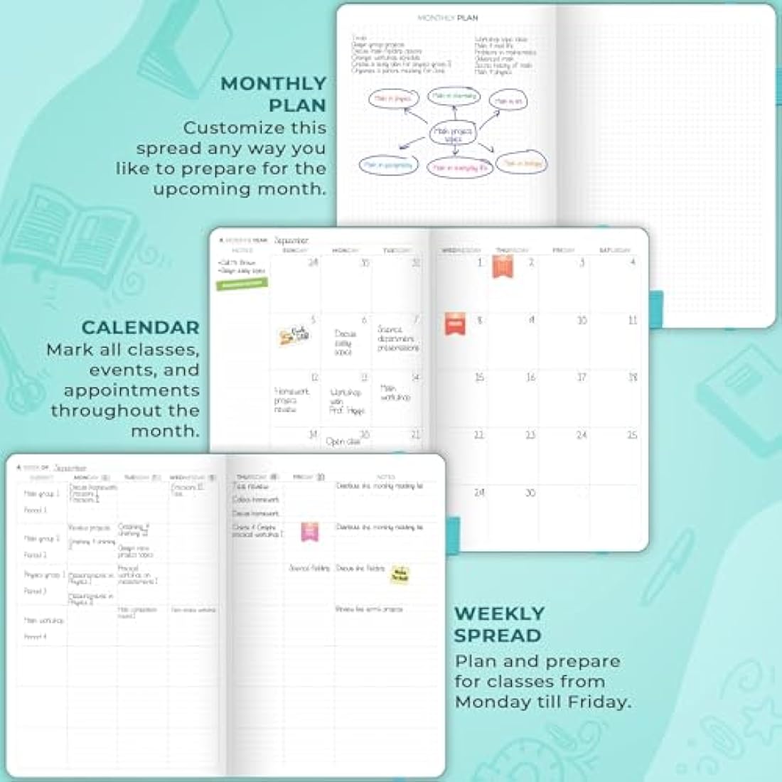 Clever Fox Teacher Planner – School Year Planner with Calendars & Lesson Plans – Teacher Plan Book for Classroom & Homeschool Organization - Undated, 18x25cm, Hardcover (Turquoise)
