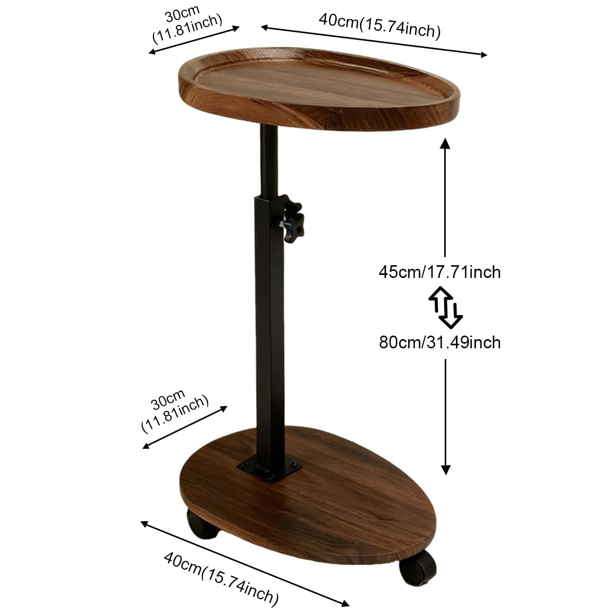 Kiss Me C Shaped Side Table Height Adjustable With Wheels For Sofa Bedroom