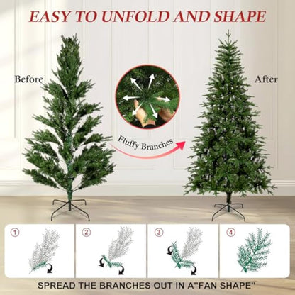 Uten 6ft Artificial Christmas Tree, with Realistic PE Leaves Artificial Indoor Home Xmas Tree Decoration, 628 Natural Looking PE & PVC Tips, Hinged Branches, Metal Stand, 2 Styles Branches, Reusable